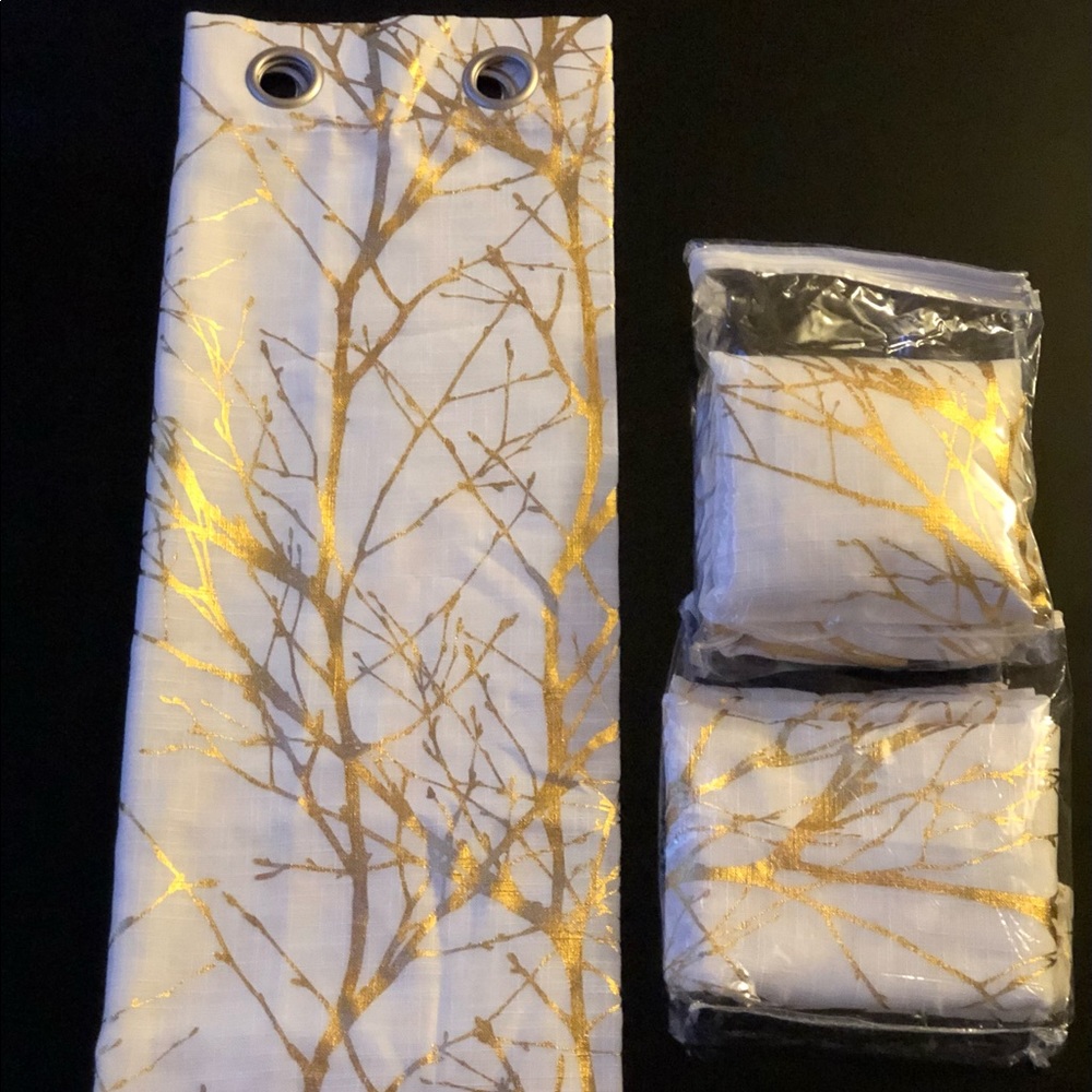 Brand New White and Gold Branch Curtain 50x54” 4pcs